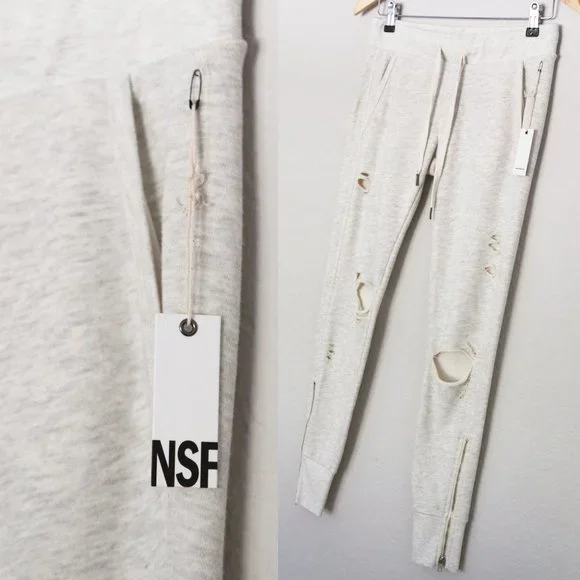 NWT NSF Peyton Ripped Sweatpants Jogger XS Light Grey Distressed Street $228 NEW - Picture 8 of 14